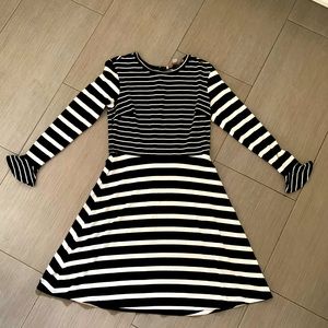 Loft Black and white striped long sleeve dress